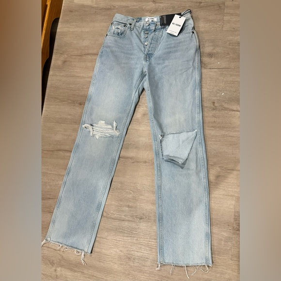 Re/Done Light Blue Distressed 90s high rise loose distressed Jeans - Picture 10 of 15